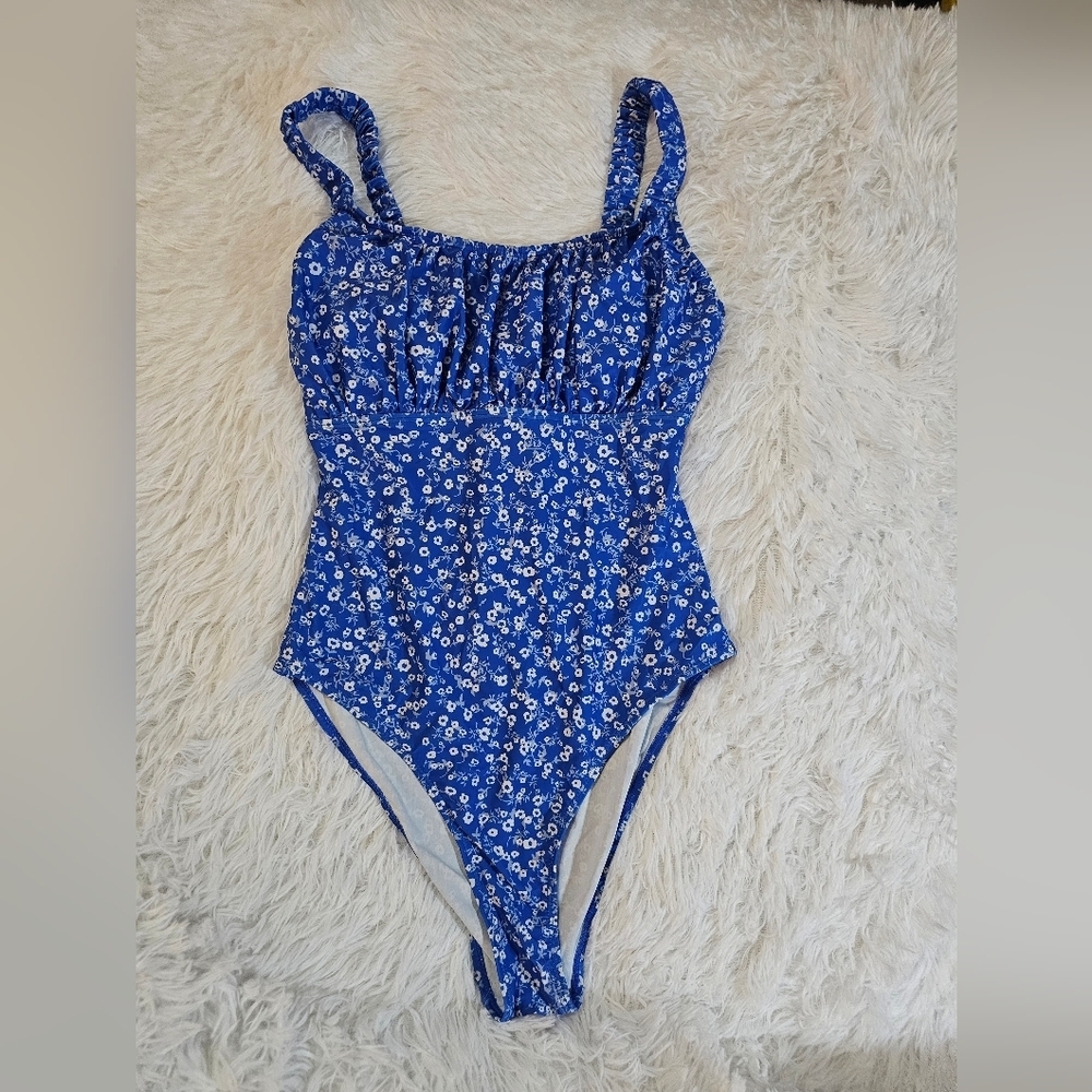 Elegant Blue Floral Women's One-Piece Swimsuit Size M - Picture 12 of 13